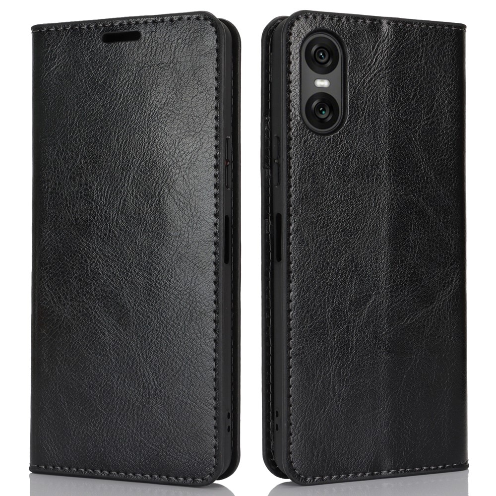 Funda cartera de cuero genuino Sony Xperia 1 VII Negro