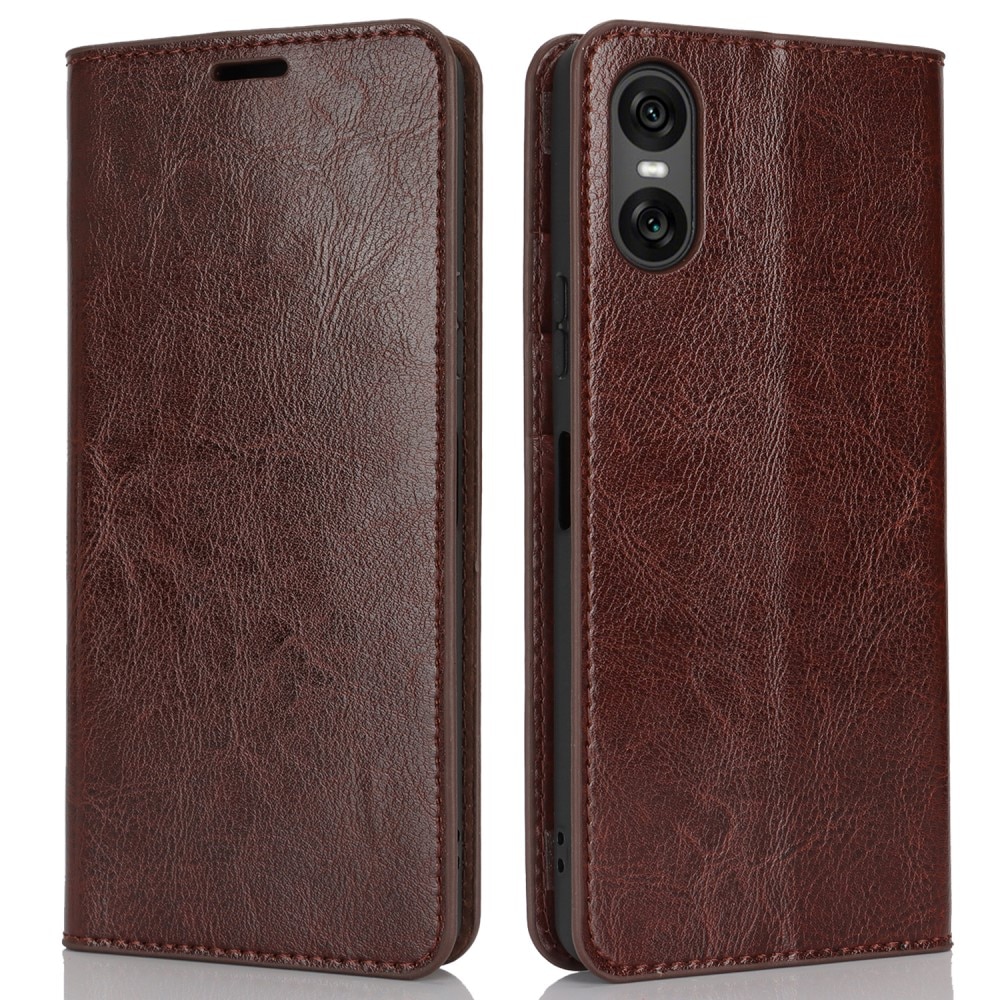 Funda cartera de cuero genuino Sony Xperia 1 VII Marrón oscuro