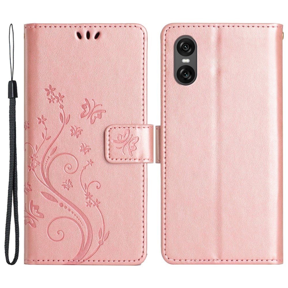 Funda de Cuero con Mariposas Sony Xperia 10 VI, Rosa dorado