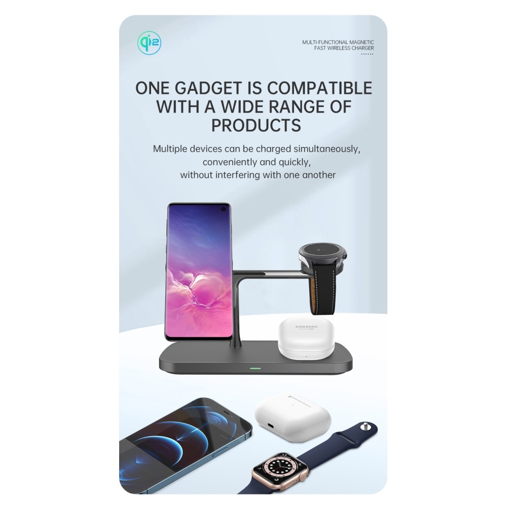 Apple iPhone 15 Plus Estación de Carga Inalámbrica 3-en-1 Qi2 MagSafe negro